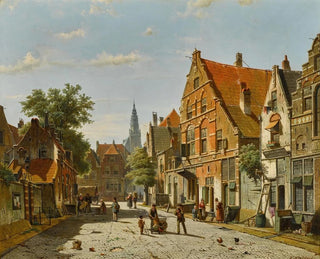 a sunny street with a distant bell tower - Willem Koekkoek — artwork view