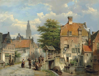 Figures sur un pont au bord d'un canal néerlandais - Willem Koekkoek — artwork view