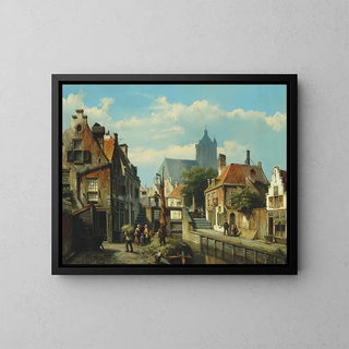 Unloading of the hay barge - Willem Koekkoek — framed artwork on a wall