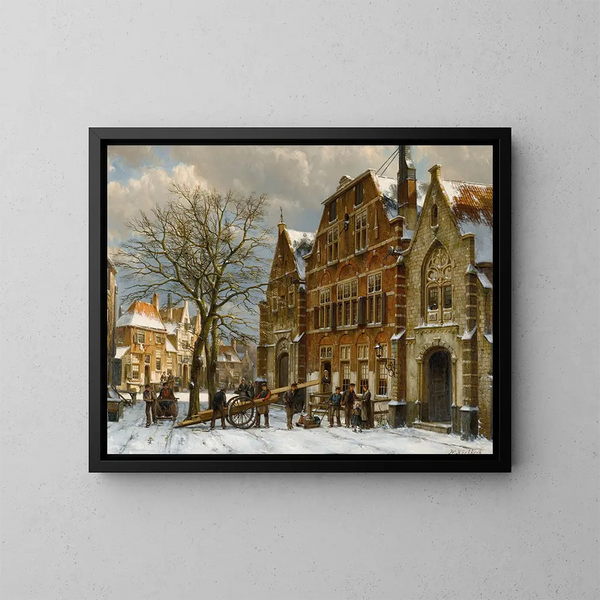 Winter scene in Oudewater - Willem Koekkoek — framed artwork on a wall