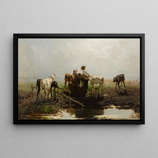 Veaux à l'abreuvoir - Willem Maris — framed artwork on a wall