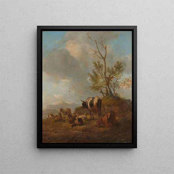 Landscape with Animals - Willem Romeyn — framed artwork on a wall