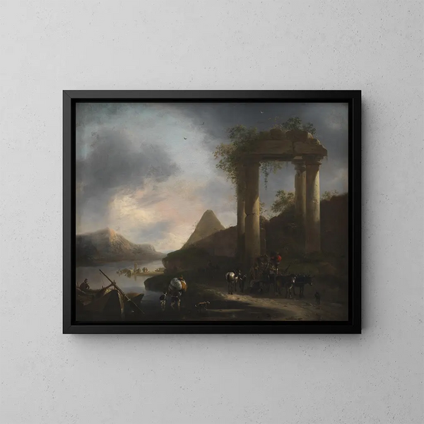 Italian landscape with classical ruins - Willem Schellinks — framed artwork on a wall