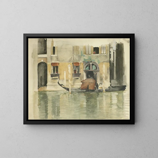 Gondola scene in front of a Venetian house - Willem Witsen — framed artwork on a wall