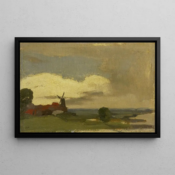 Landscape Painting with the Windmill of Wijk bij Duurstede - Willem Witsen — framed artwork on a wall