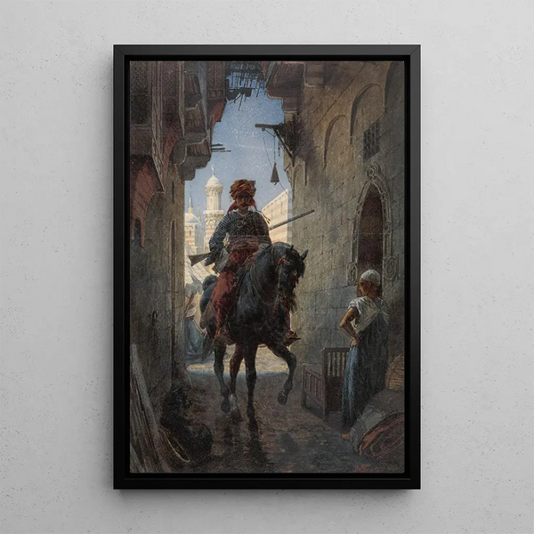 Cavalier turc dans une ville - Willem de Famars Testas — framed artwork on a wall