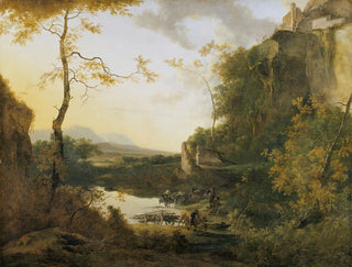 Italian landscape painting with a swimming pool - Willem de Heusch — artwork view