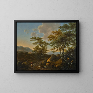 Landscape in italics with shepherds - Willem de Heusch — framed artwork on a wall