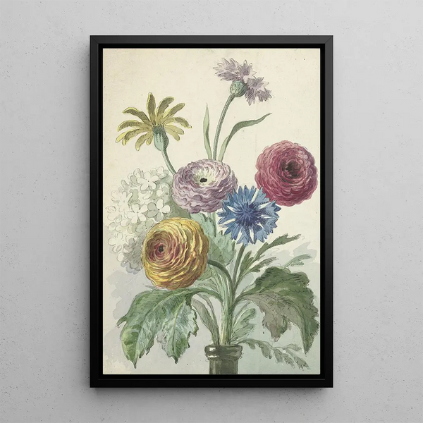 Bouquet de fleurs dans le col d'un vase vert - Willem van Leen — framed artwork on a wall