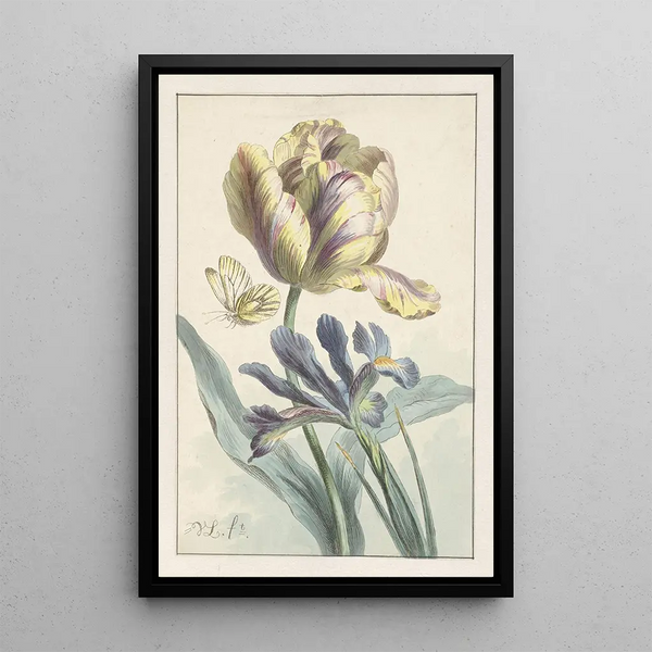Tulip and Iris Painting - Willem van Leen — framed artwork on a wall