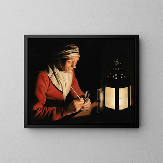 an old woman by candlelight - Willem van der Vliet — framed artwork on a wall