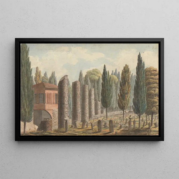 Cemetery surrounded by ruined columns and pines, Turkey - Willey Reveley — framed artwork on a wall