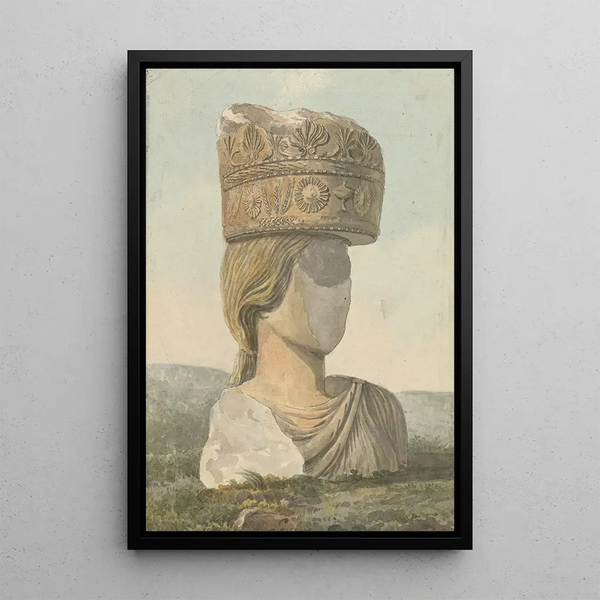 Bust without face of a statue supporting a broken capital on its head - Willey Reveley — framed artwork on a wall