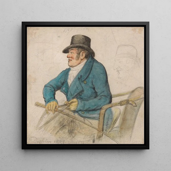 William Molyneaux, Second Earl of Sefton, on a box seat holding the reins and whip - Robert Dighton — framed artwork on a wall