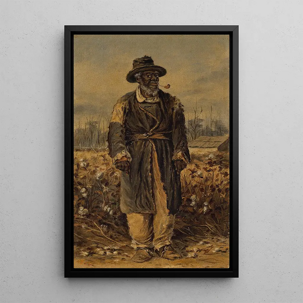 a man smoking a pipe in a cotton field - William Aiken Walker — framed artwork on a wall