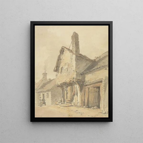 a village, street characters by Old Cottages - William Alexander — framed artwork on a wall