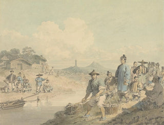 View in China with figures, pagoda, and mountain - William Alexander — artwork view