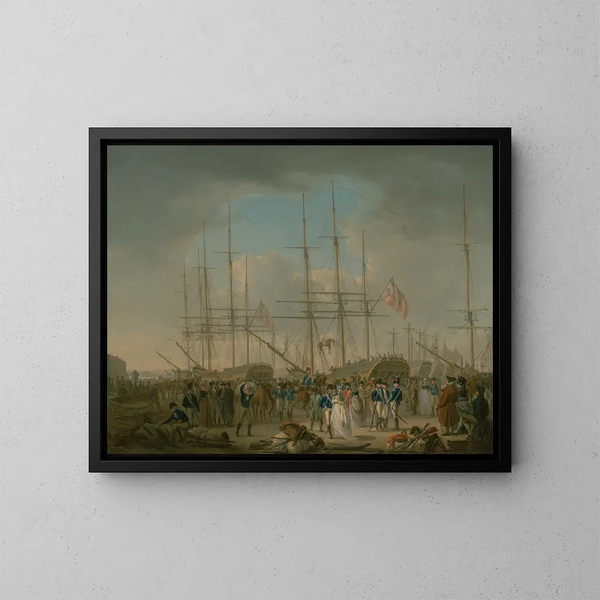 Hussards embarquant à Deptford - William Anderson — framed artwork on a wall