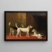 Three hunting dogs in a paved kennel yard - William Barraud — framed artwork on a wall