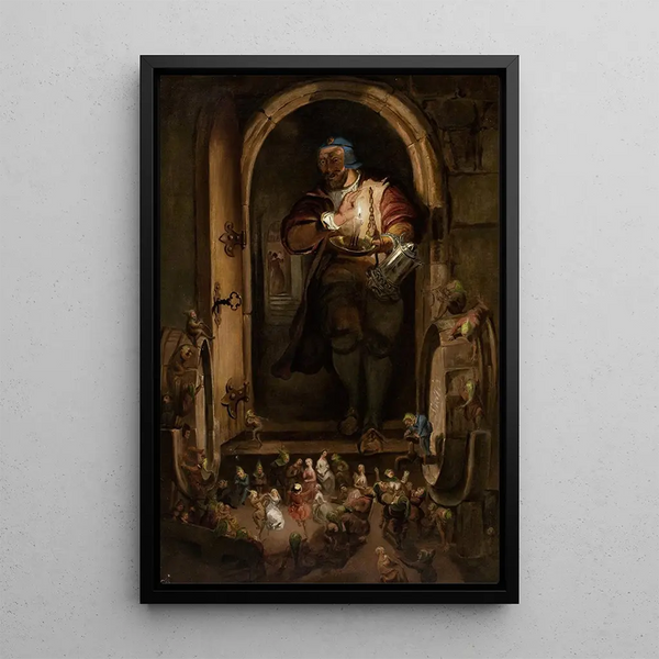 La surprise du majordome à la veille de la Toussaint - William Bell Scott — framed artwork on a wall