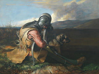 a Warrior with his dog in a vast landscape - William Borthwick Johnstone — artwork view