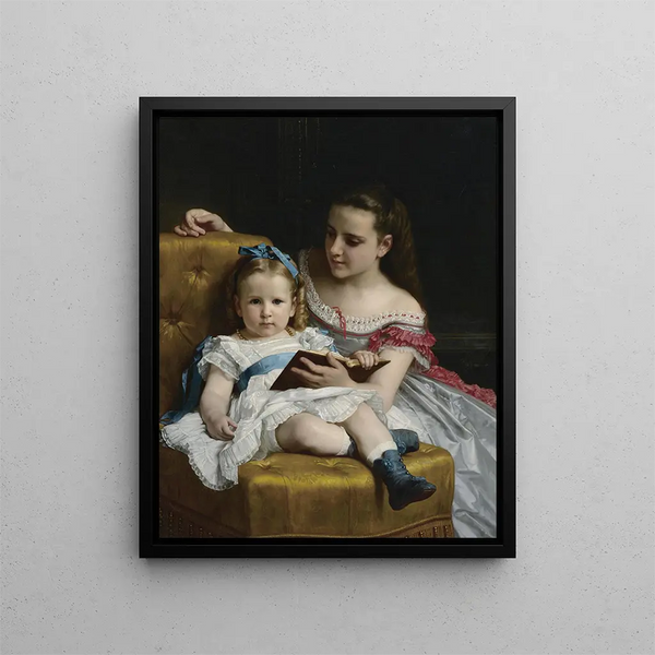 Eva and Frances Johnston portrait - William Bouguereau — framed artwork on a wall