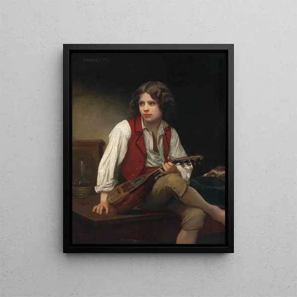 Italian painting with mandolin - William Bouguereau — framed artwork on a wall