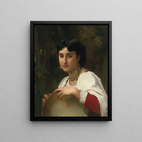 Italian painting with tambourine - William Bouguereau — framed artwork on a wall