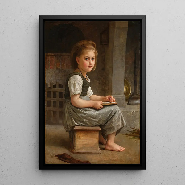 La Petite écolière - William Bouguereau — framed artwork on a wall