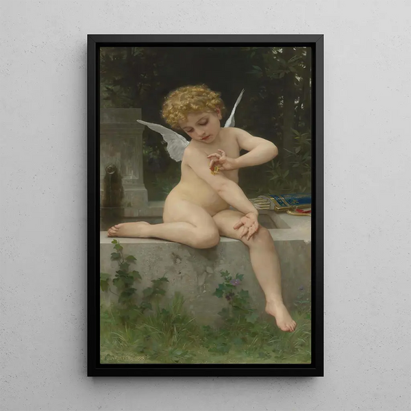 L'Amour au papillon - William Bouguereau — framed artwork on a wall