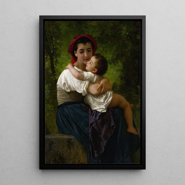 The Little Kiss - William Bouguereau — framed artwork on a wall