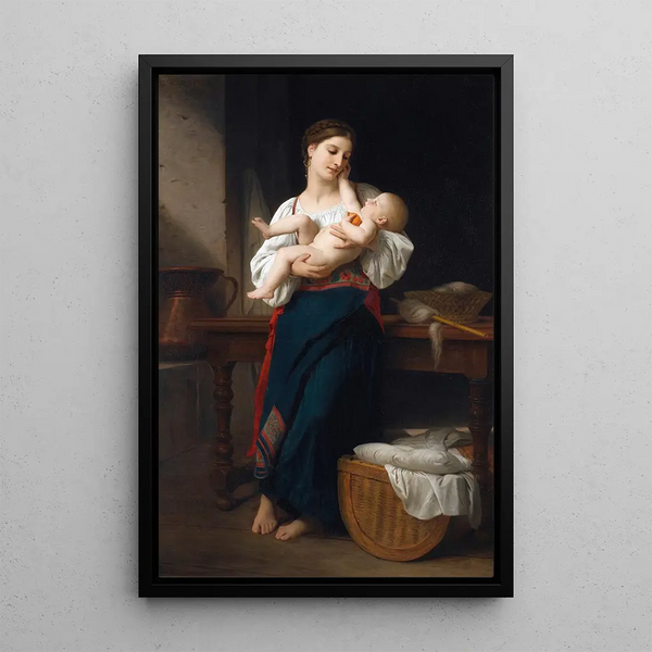 First Caresses - William Bouguereau — framed artwork on a wall
