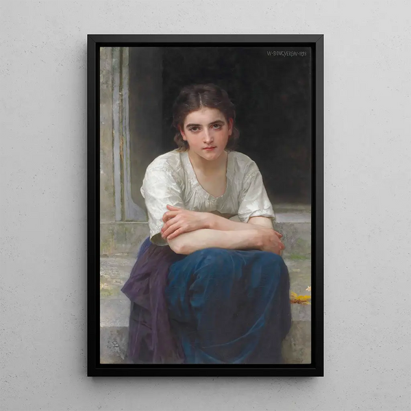 Reverie on the threshold - William Bouguereau — framed artwork on a wall
