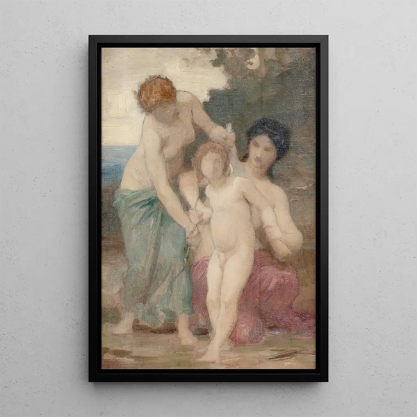 Two women putto - William Bouguereau — framed artwork on a wall