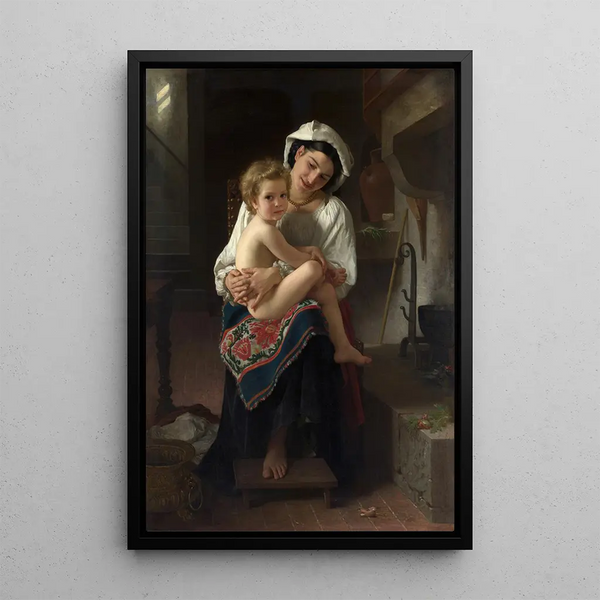 Young mother looking at her child - William Bouguereau — framed artwork on a wall