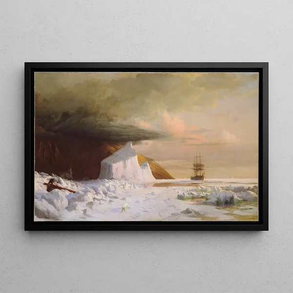 Arctic summer breaking through the ice floe in Melville Bay - William Bradford — framed artwork on a wall