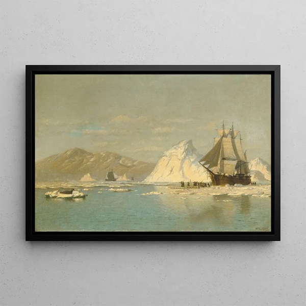 Greenland Offshore Whale Hunt, William Bradford — framed artwork on a wall