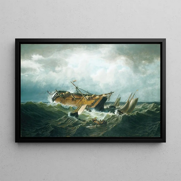 Shipwreck off Nantucket after a storm - William Bradford — framed artwork on a wall