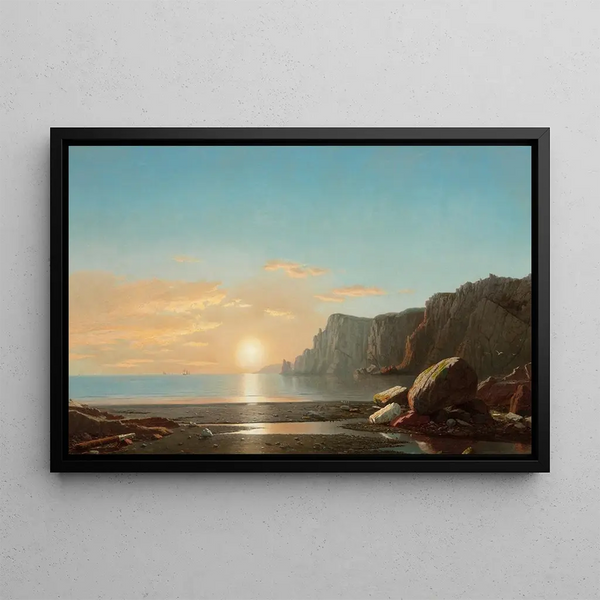 View of Northern Head at sunrise in Fundy Bay - William Bradford — framed artwork on a wall