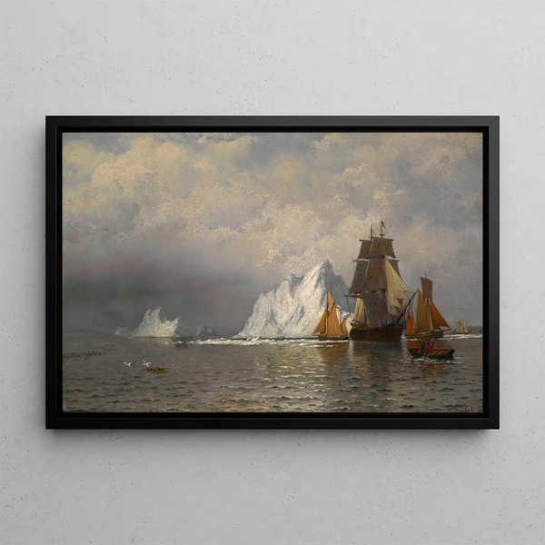 Baleinier et bateaux de pêche près de la côte du Labrador - William Bradford — framed artwork on a wall