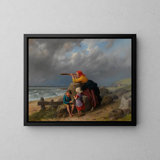 Waiting for the return of the fishing boats - William Bromley — framed artwork on a wall