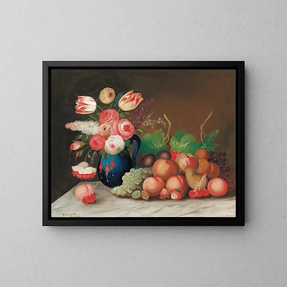 Still life with fruits and flowers - William Buelow Gould — framed artwork on a wall
