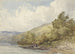 a hilly landscape with a lake and a boat with two figures - William Callow — artwork view