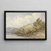 a hilly landscape with a lake and a boat with two figures - William Callow — framed artwork on a wall