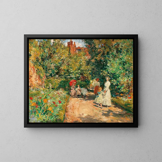 L'heure du thé dans un jardin clos - William Christian Symons — framed artwork on a wall