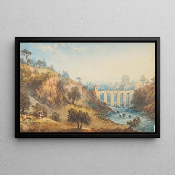 a Bridge near Rome - William Crouch — framed artwork on a wall