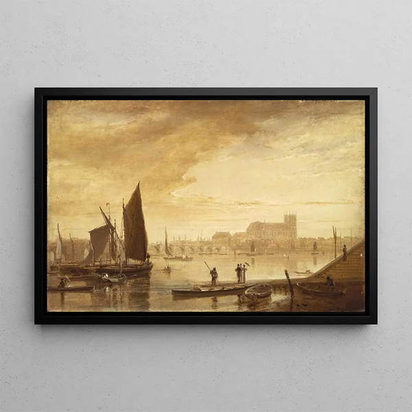Pont et abbaye de Westminster - William Daniell — framed artwork on a wall