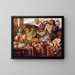 a Still life with assorted fruits and a tapestry with landscape beyond - William Duffield — framed artwork on a wall