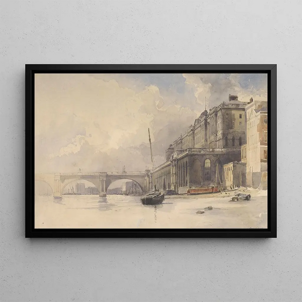 Somerset House and Waterloo Bridge - William Edward Dighton — framed artwork on a wall