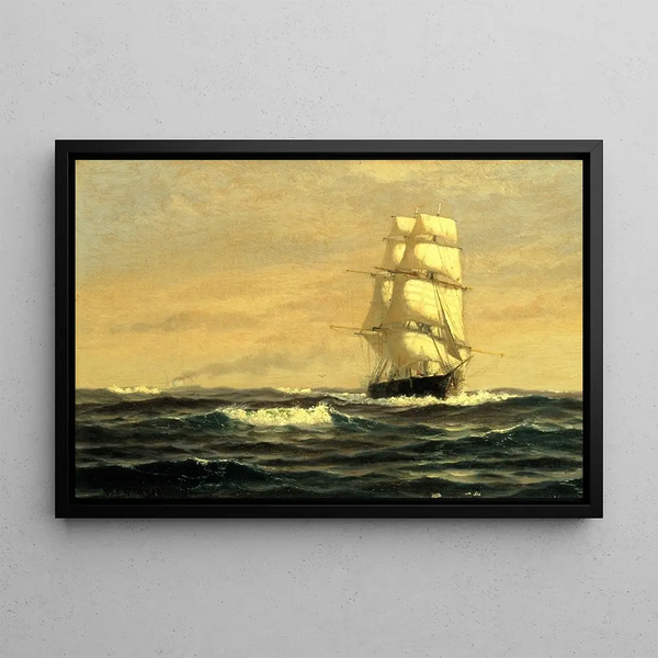 Sailboat off the coast of Maine - William Edward Norton — framed artwork on a wall